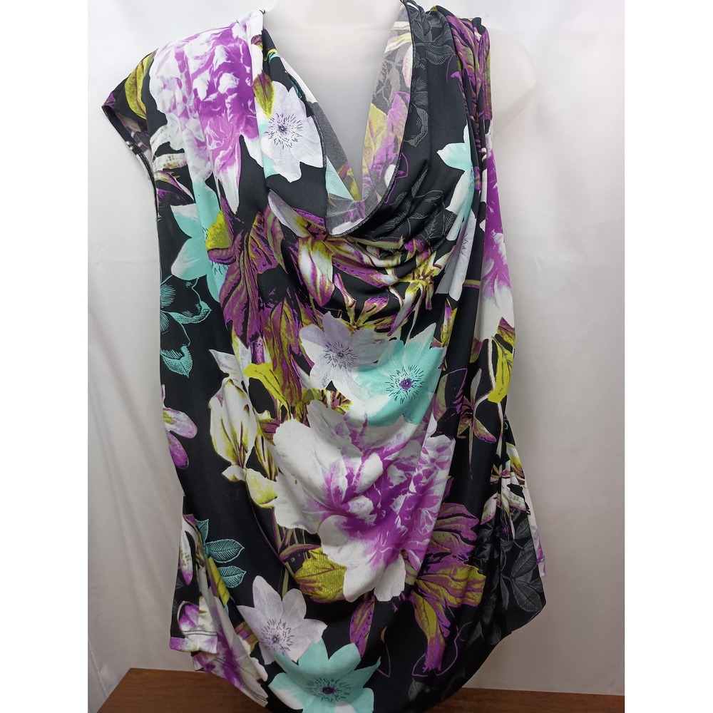 colorful floral cowlneck whimsigoth dark fairy short sleeve top plus size 2X
